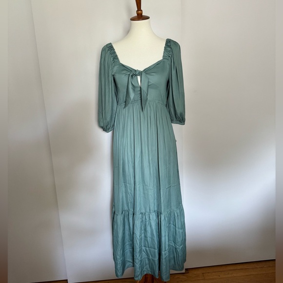 Sam Front Tie satin Dress in Lagoon - Picture 6 of 13